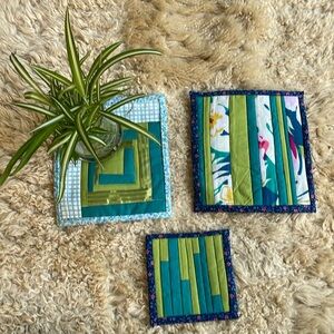 Handmade mini plant quilt coasters🪴